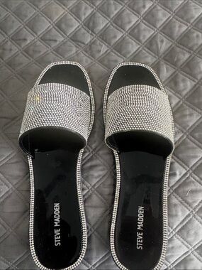 Steve Madden Black Crystal Slide Mules